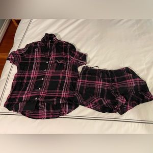 Victorias Secret pajamas, flannel, pink and black. Size medium.